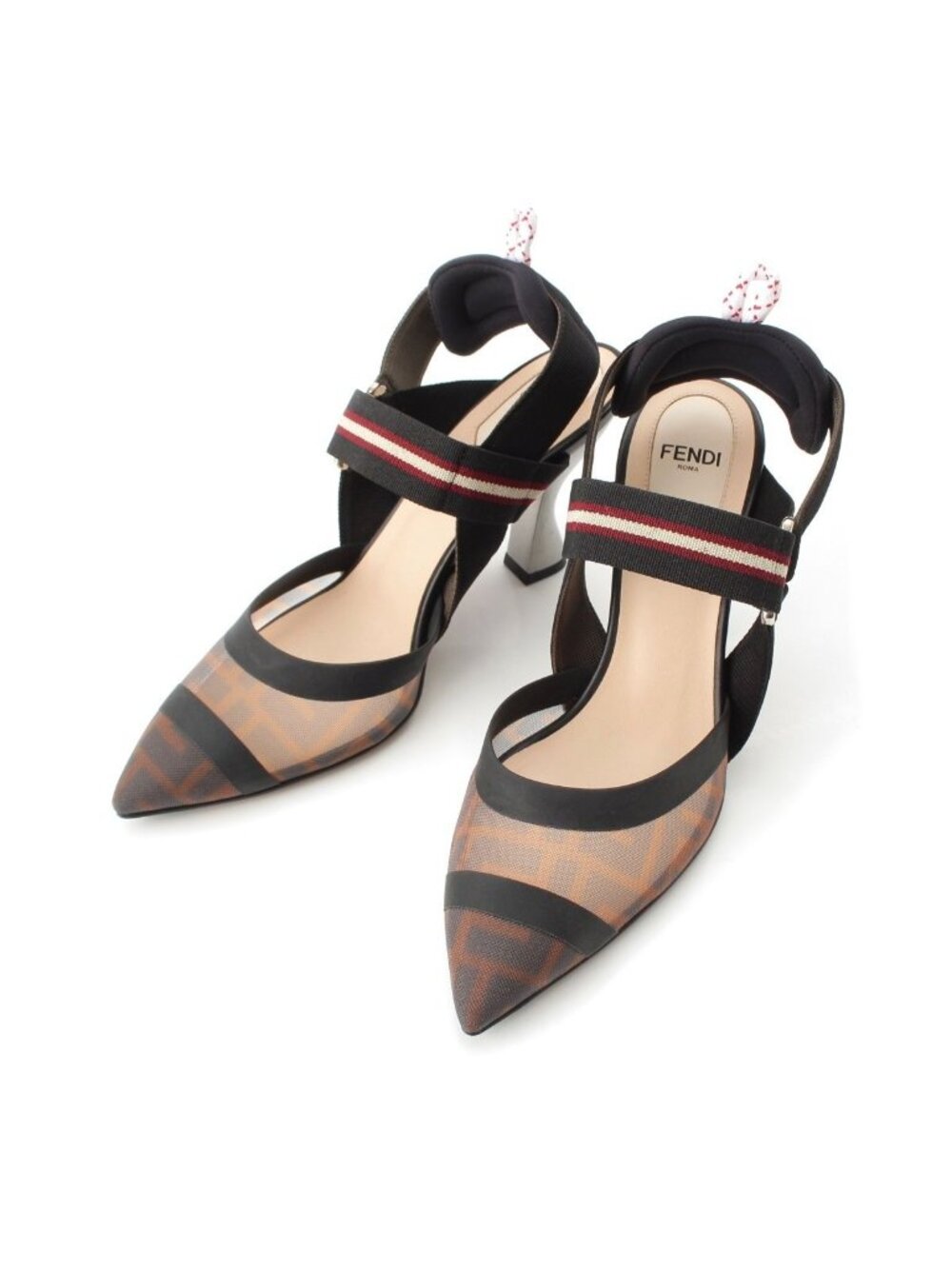 Fendi Colibri Zucca Mesh Pumps Mules Shoes Brown Black